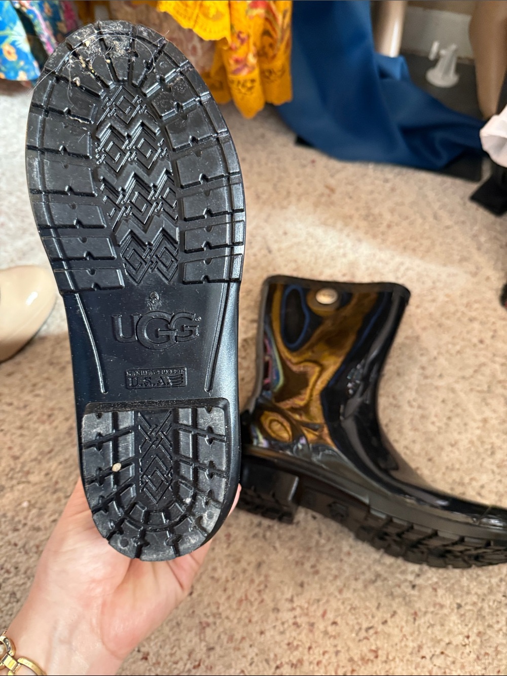 UGG Patent Black Short Rain Boots
